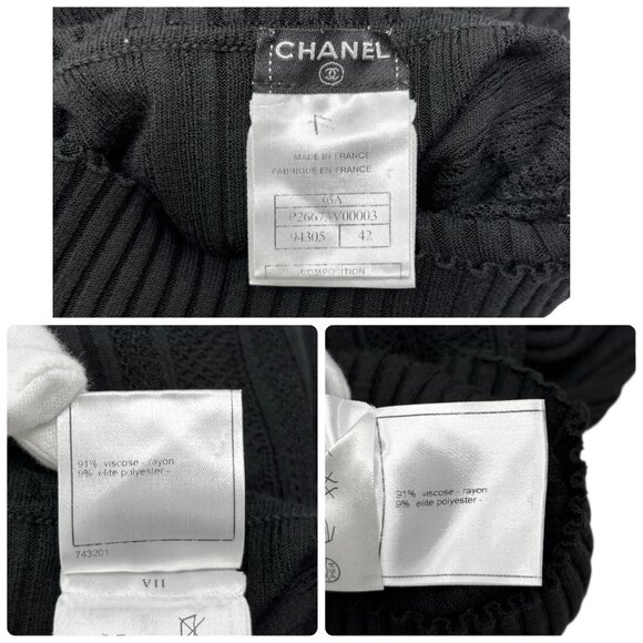 CHANEL Vintage 05A CC Logo Turtleneck Sweater Top #42 Black Mesh Long [105467] - Picture 14 of 14
